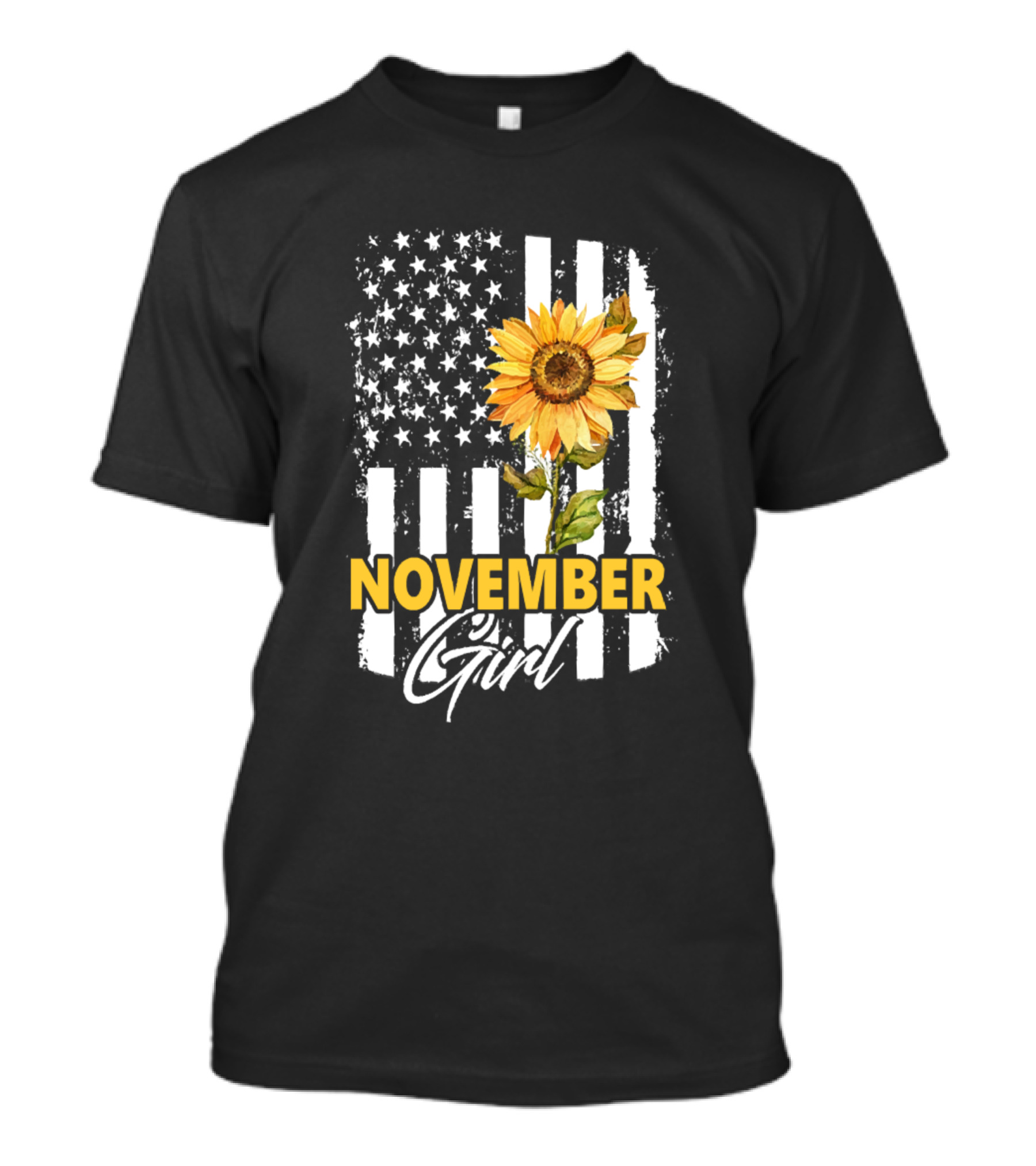 November Girl Sunflower American Flag T-Shirt