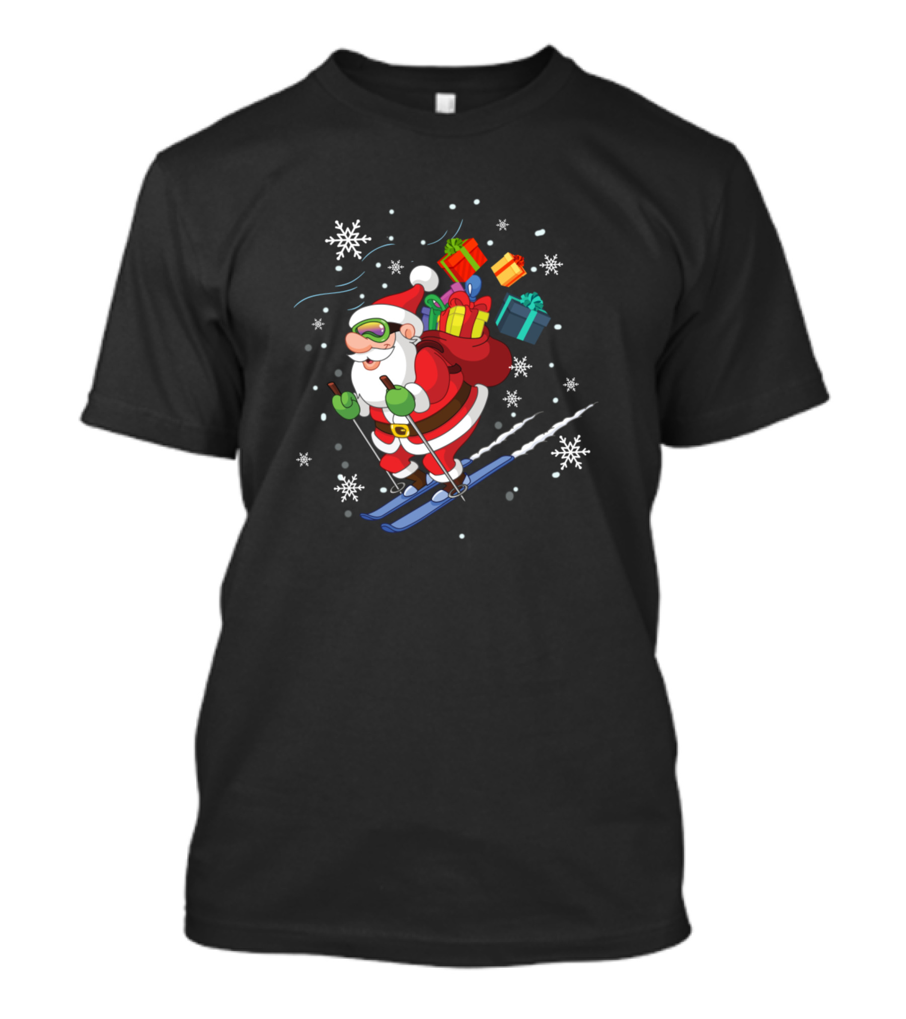Santa Claus Skiing With Gifts In The Snow T-Shirt