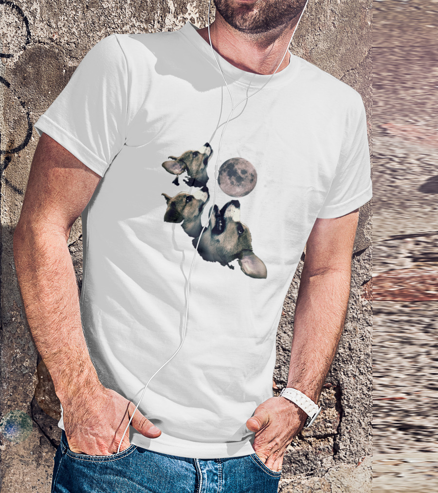 Corgi Trio Howling At The Moon Wolf Parody For Dog Lovers T-Shirt