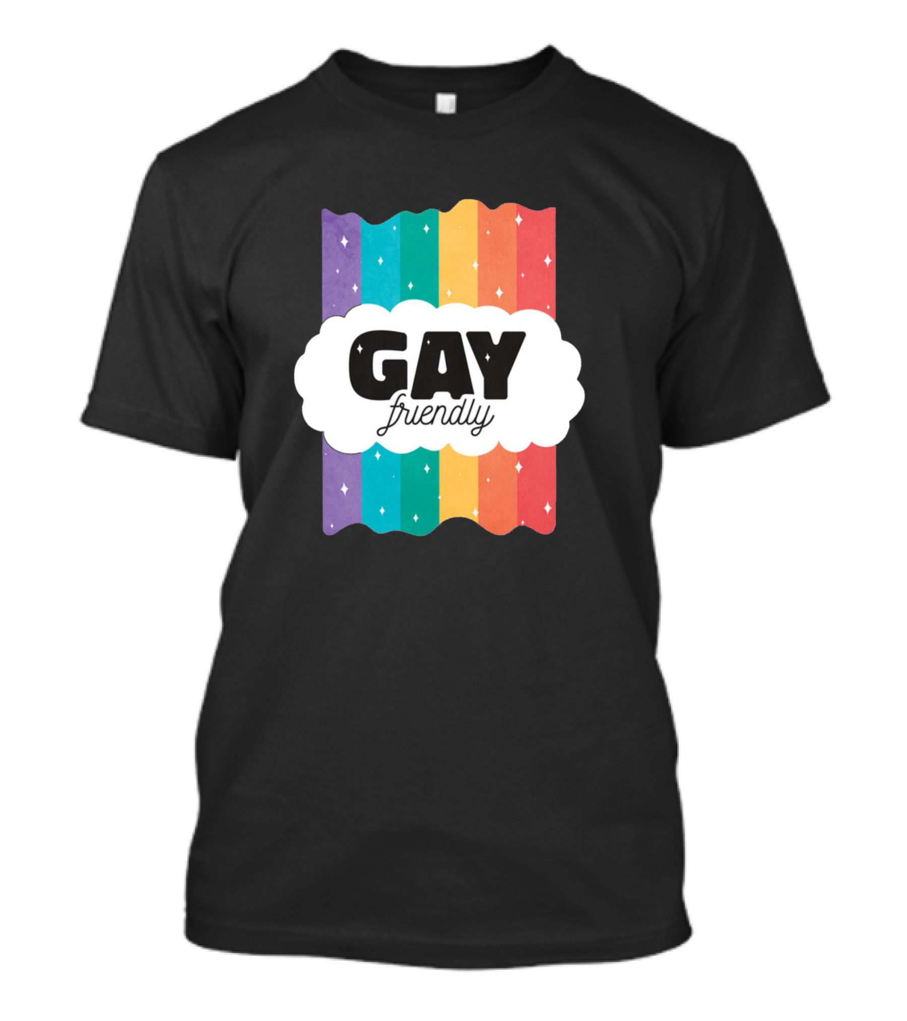GAY Friendly Rainbow Stripes With Stars T-Shirt