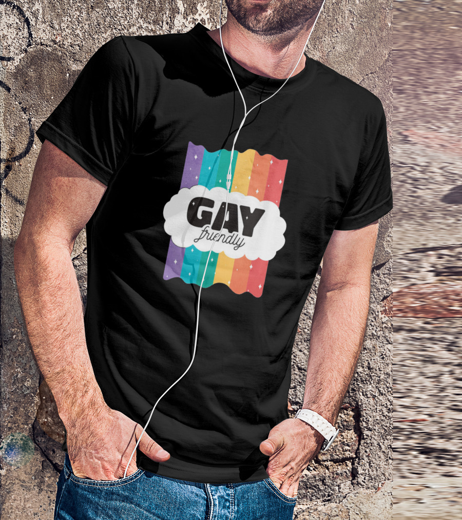 GAY Friendly Rainbow Stripes With Stars T-Shirt