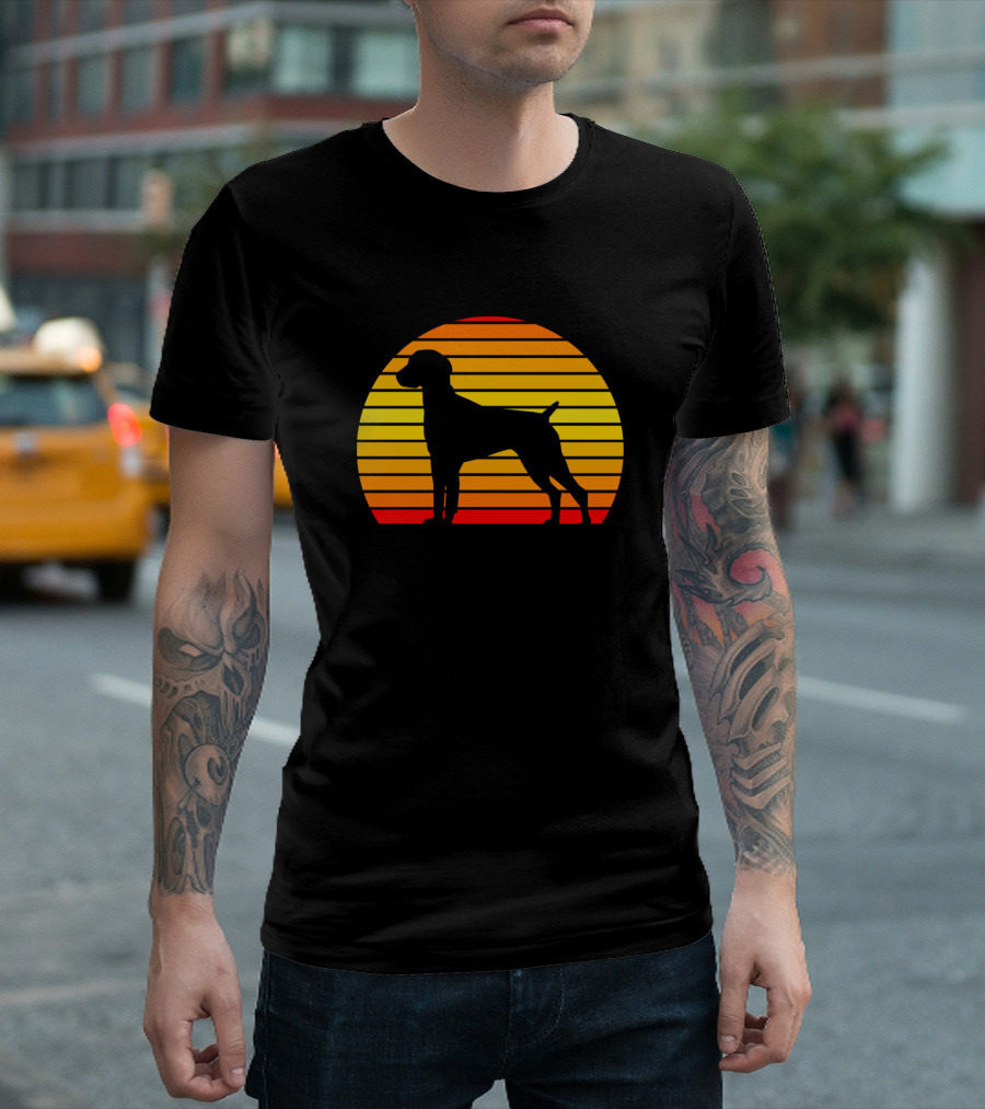 German Shorthaired Pointer Silhouette Striped Sunset T-Shirt