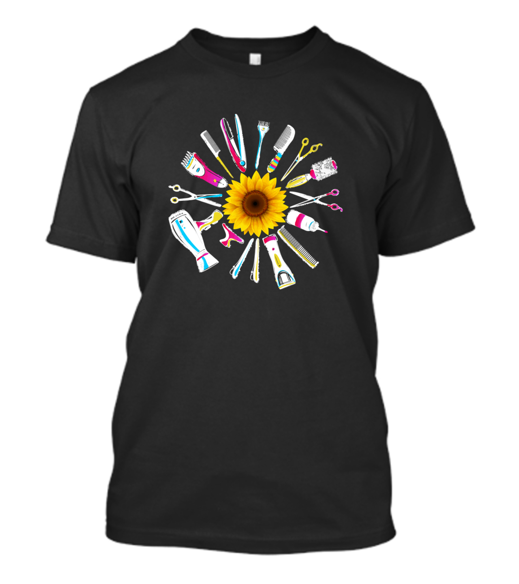 Hairdresser Hair Stylist Barber Tools Floral Sunflower Circle T-Shirt