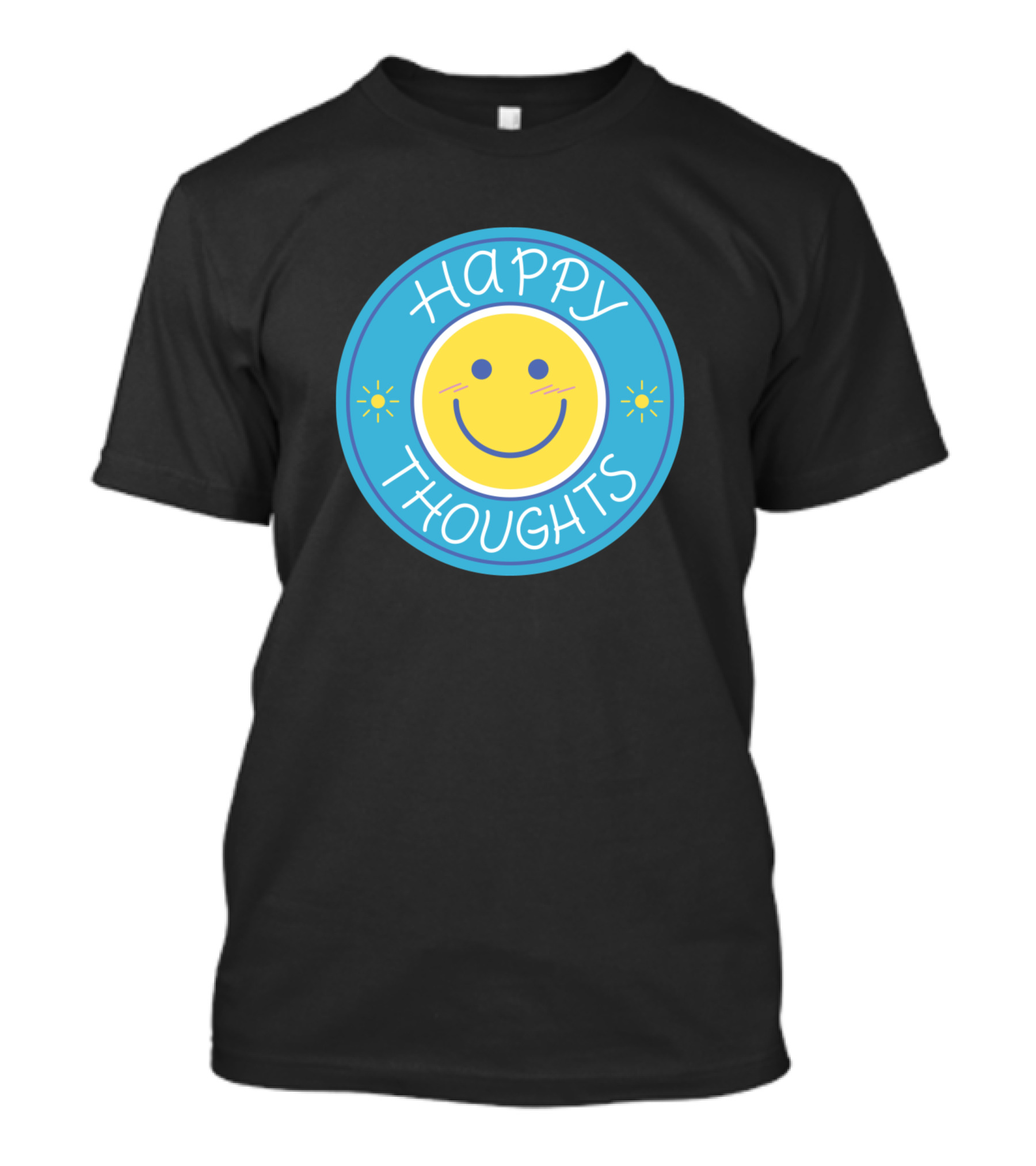 Happy Thoughts Smiley Face Round Graphic Blue And Yellow T-Shirt