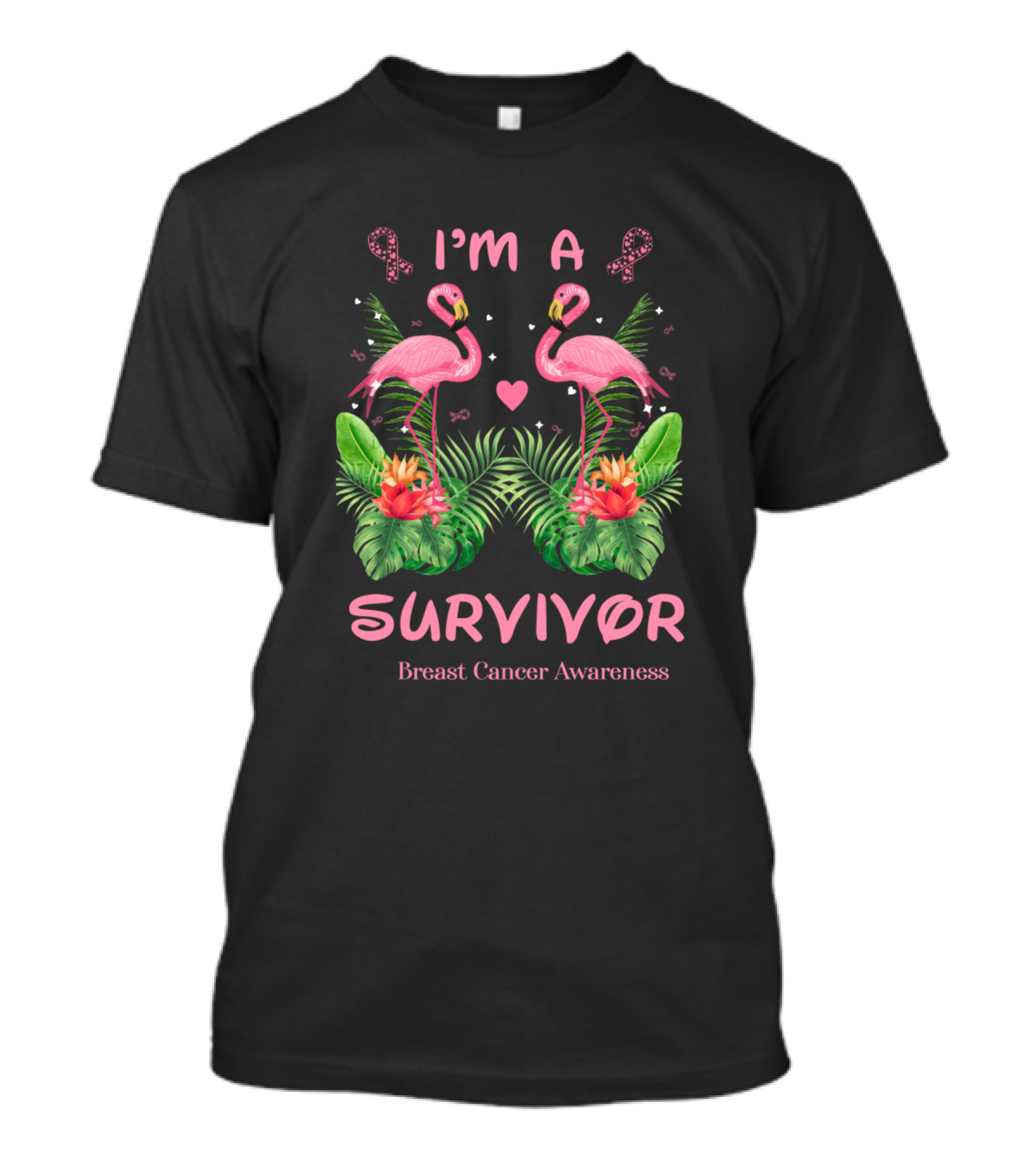 I'm A Survivor Breast Cancer Awareness Pink Flamingos Tropical T-Shirt