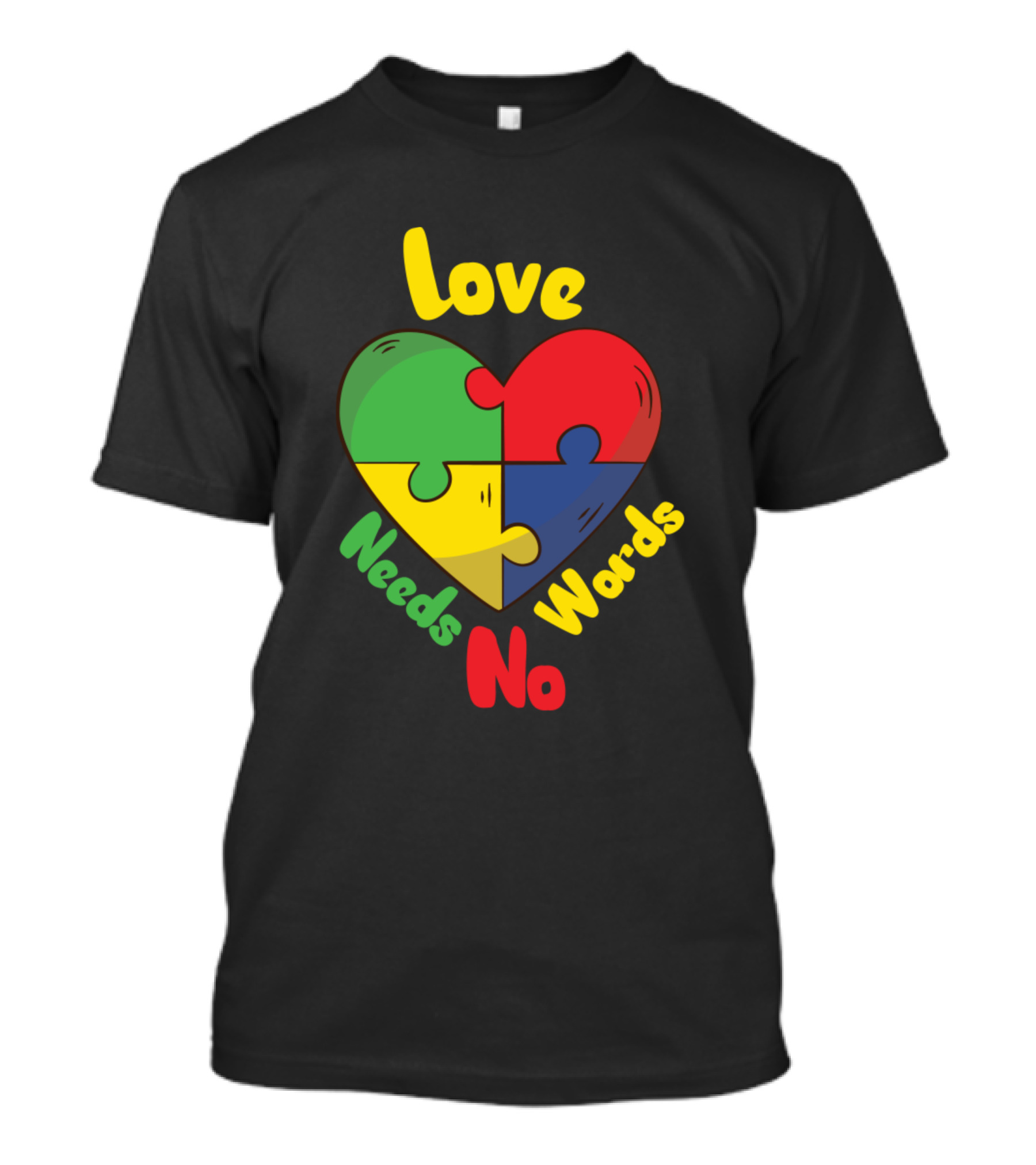 Love Needs No Words Colorful Puzzle Heart T-Shirt
