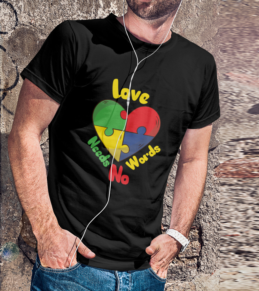 Love Needs No Words Colorful Puzzle Heart T-Shirt