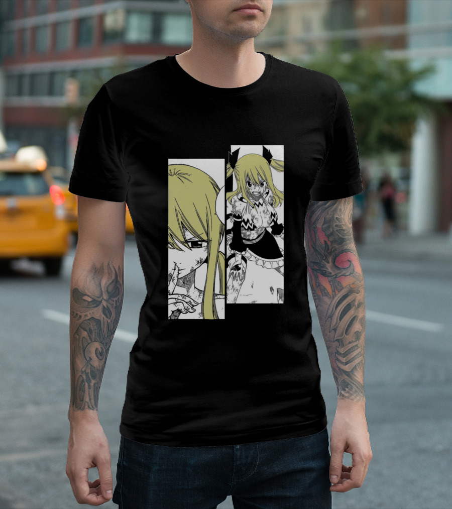 Lucy Heartfilia Manga Style Black And White Panels T-Shirt