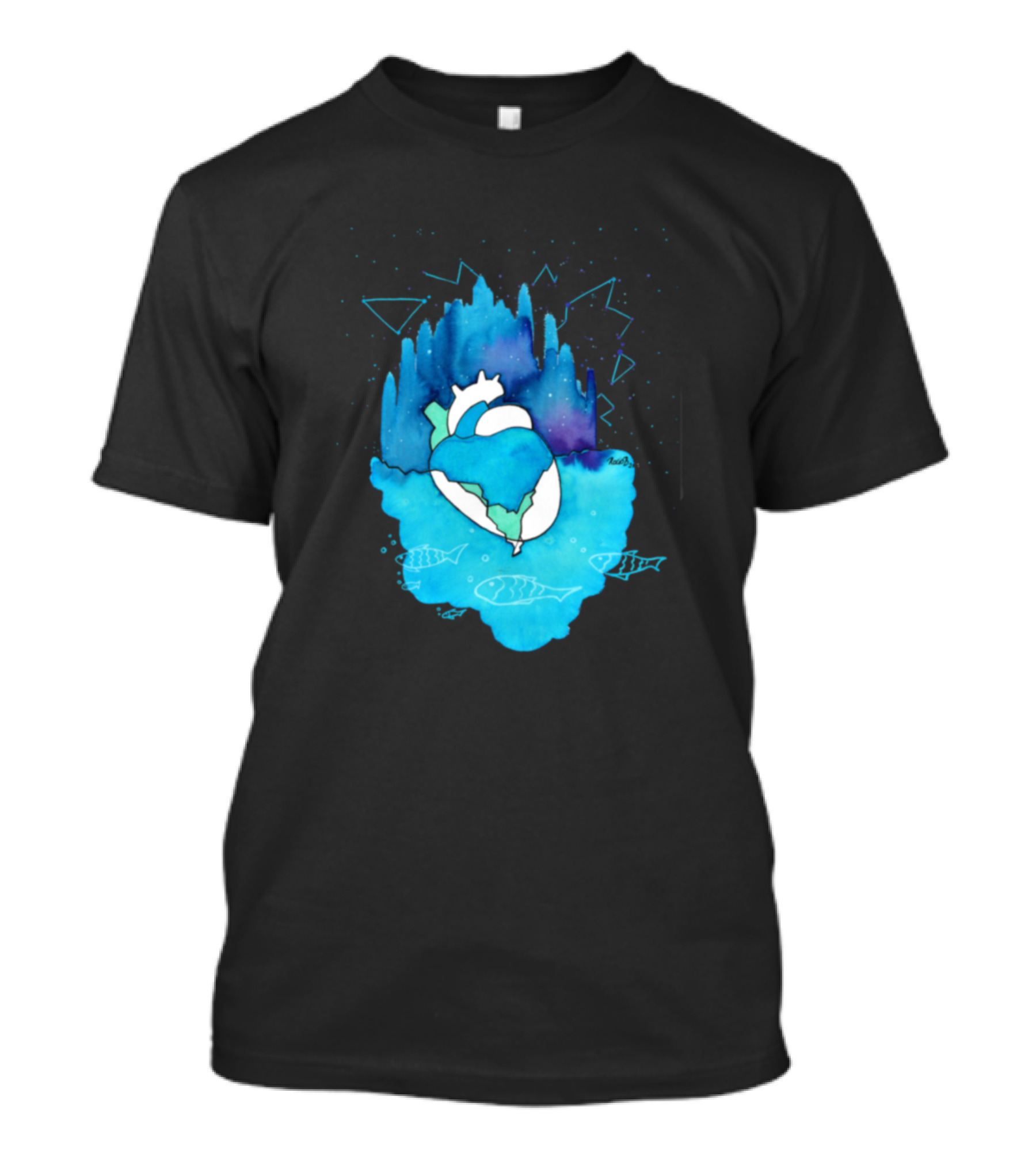 Aquatic Heart Child Watercolor Ocean Heart With Fish T-Shirt