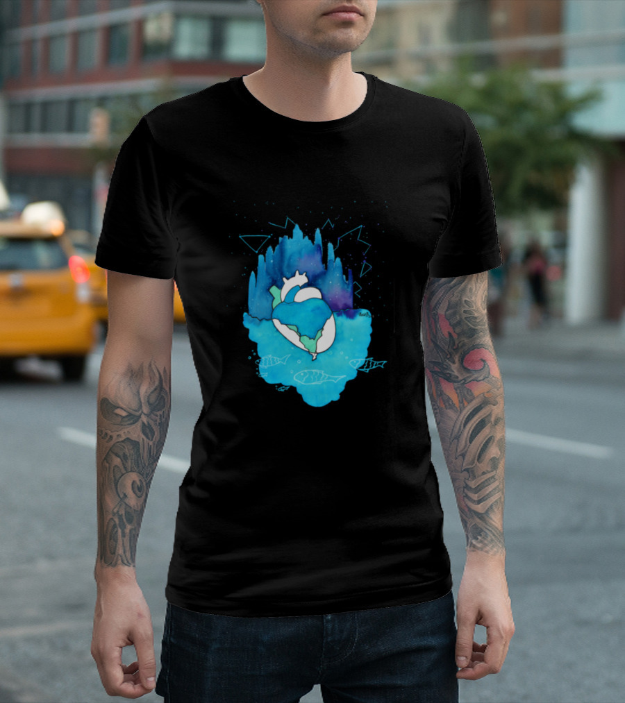 Aquatic Heart Child Watercolor Ocean Heart With Fish T-Shirt