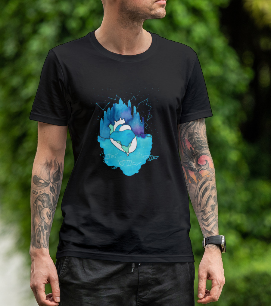 Aquatic Heart Child Watercolor Ocean Heart With Fish T-Shirt