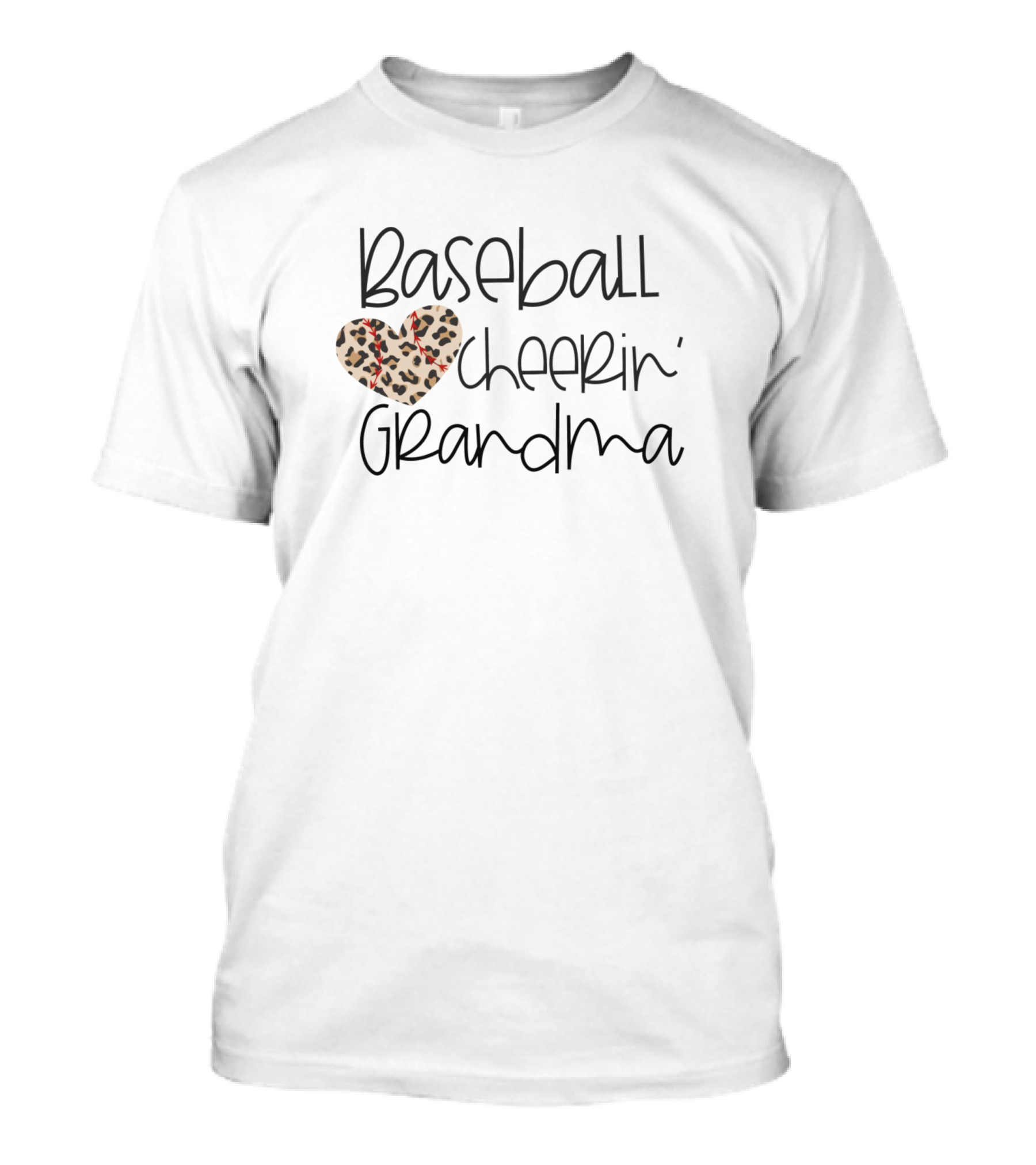 Baseball Cheerin Grandma Heart Leopard T-Shirt