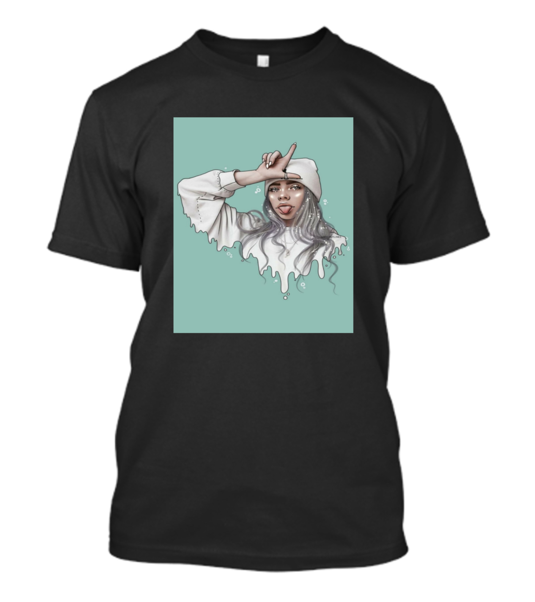 Billieeilish Hand Gesture Dripping Style Mint Background T-Shirt