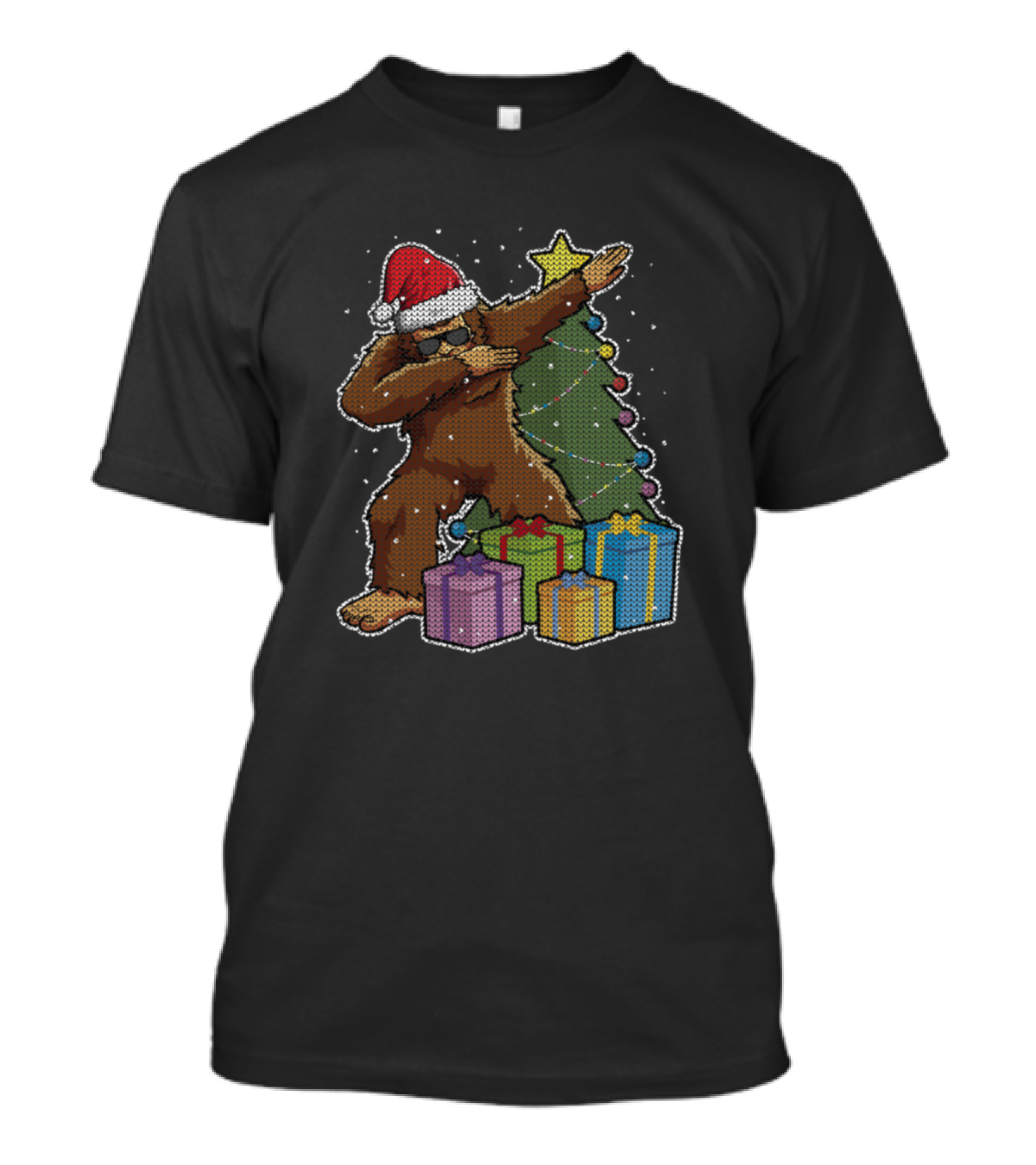 Bigfoot Christmas Dab With Santa Hat And Gifts T-Shirt