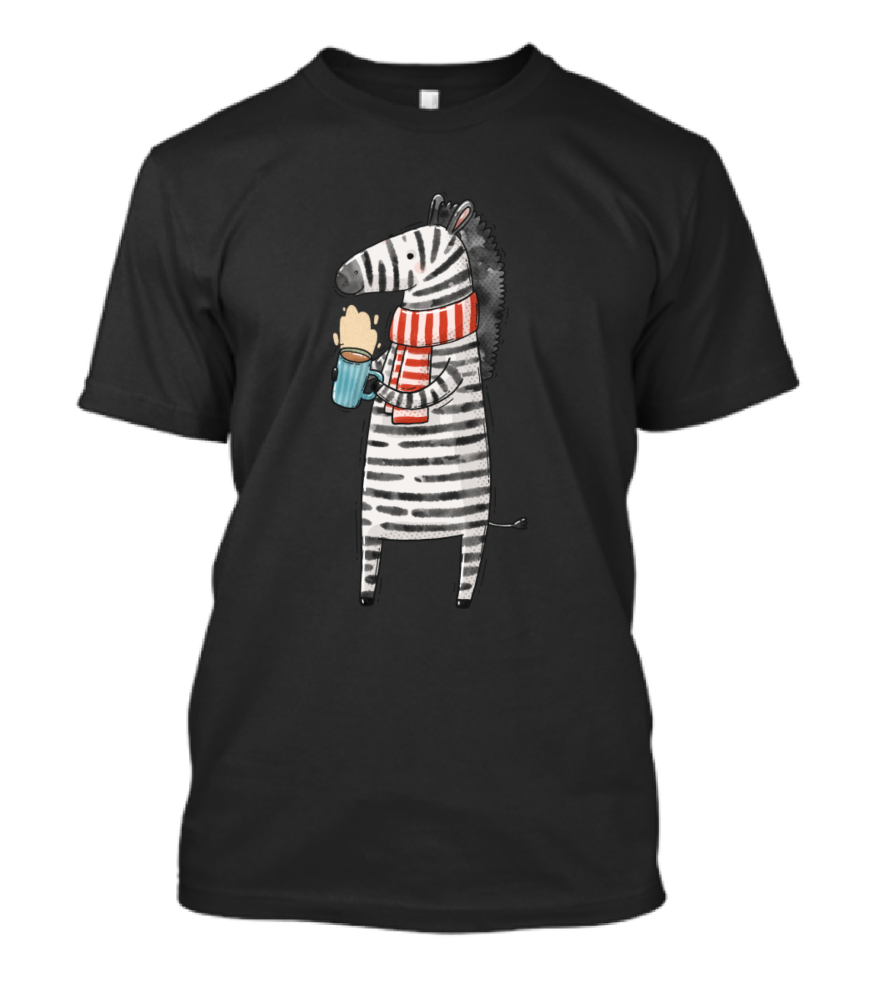 Zebra In Red Scarf Enjoying Coffee T-Shirt