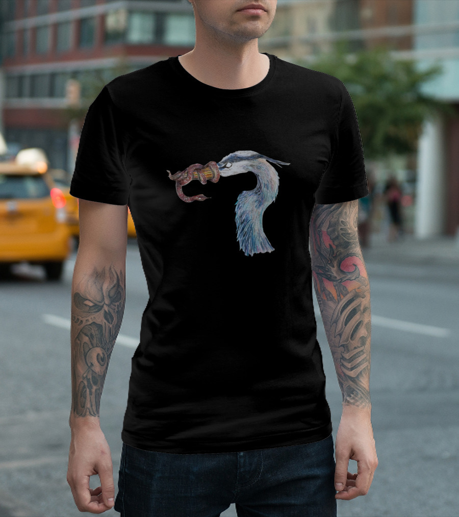 Heron And Snake Clash In 'Eat Or Be Eaten' T-Shirt
