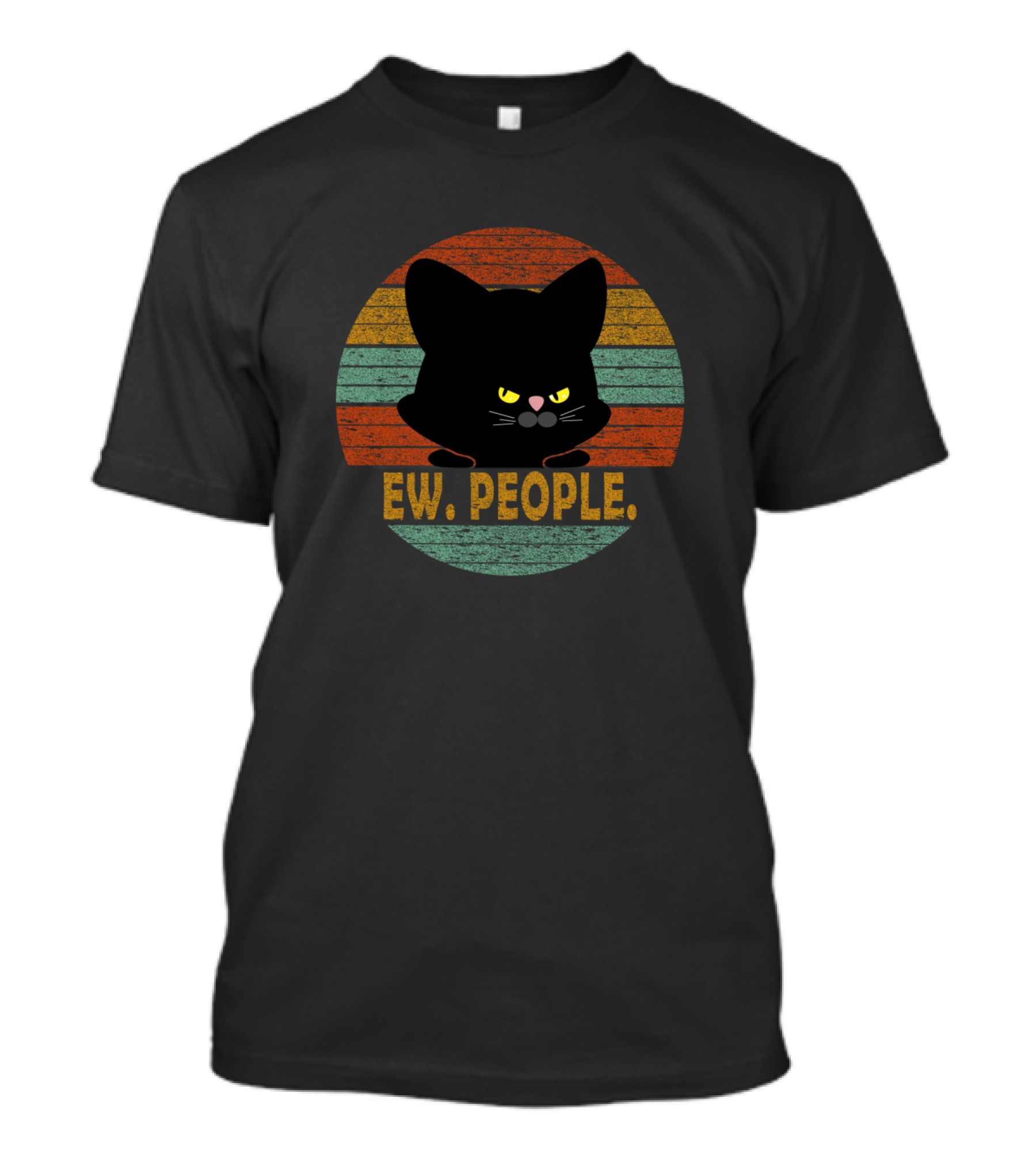 Ew People Meowy Cat Lovers Retro Grumpy Black Cat T-Shirt