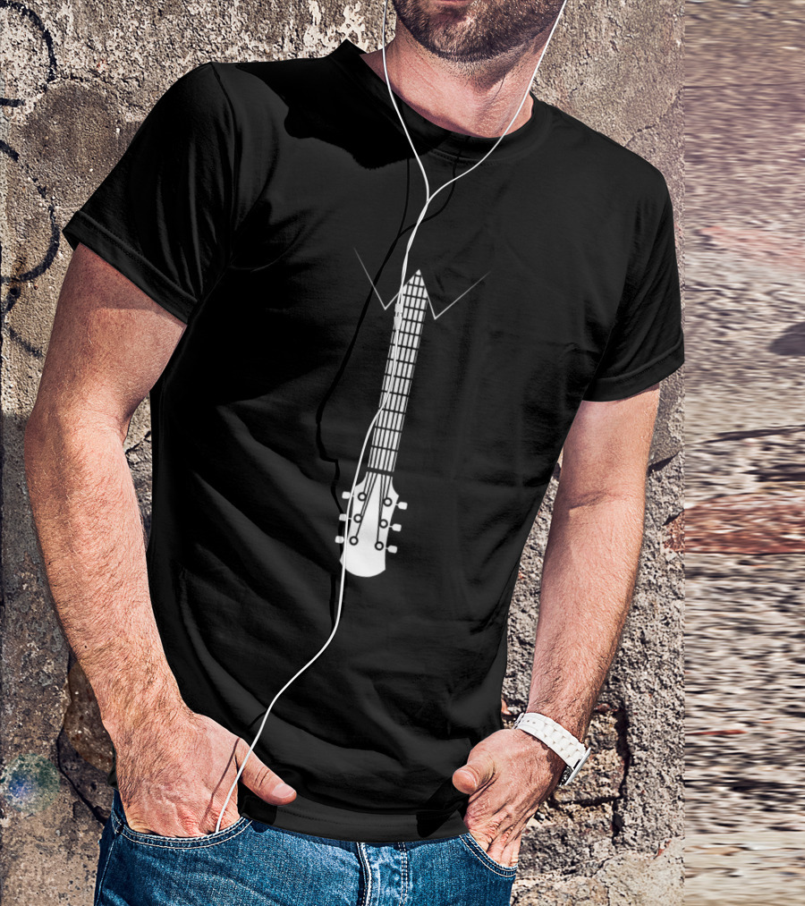 Guitar Tie Music Bass Electric Acoustic Instrument Collared Neck T-Shirt