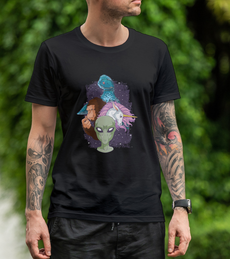 Imaginary Animals Monkey Alien Unicorn Loch Ness Monster T-Shirt