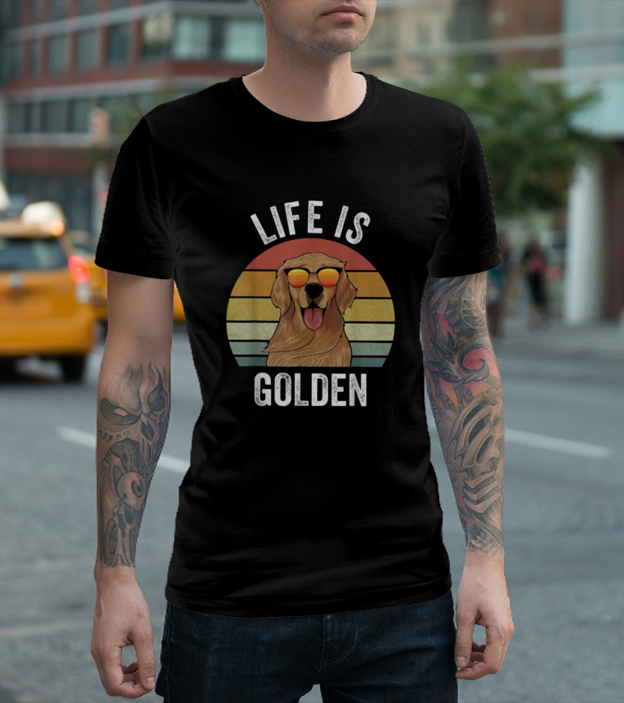 Life Is Golden Retro Sunglasses Golden Retriever T-Shirt