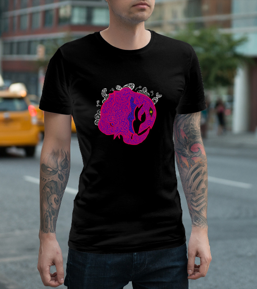 Madness Abstract Psychedelic Maze Pattern with Stylized Animal Face Elements T-Shirt
