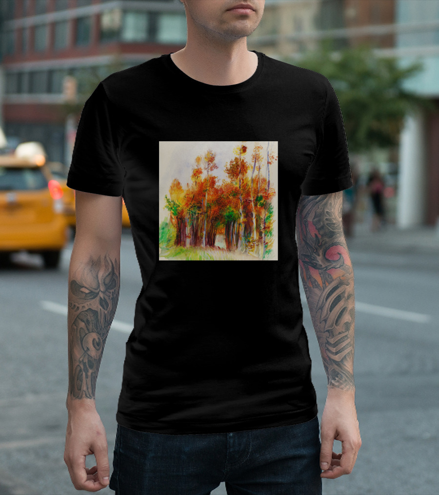 Renoir Neck Gaiter Grove Of Trees Autumn Foliage Painting T-Shirt