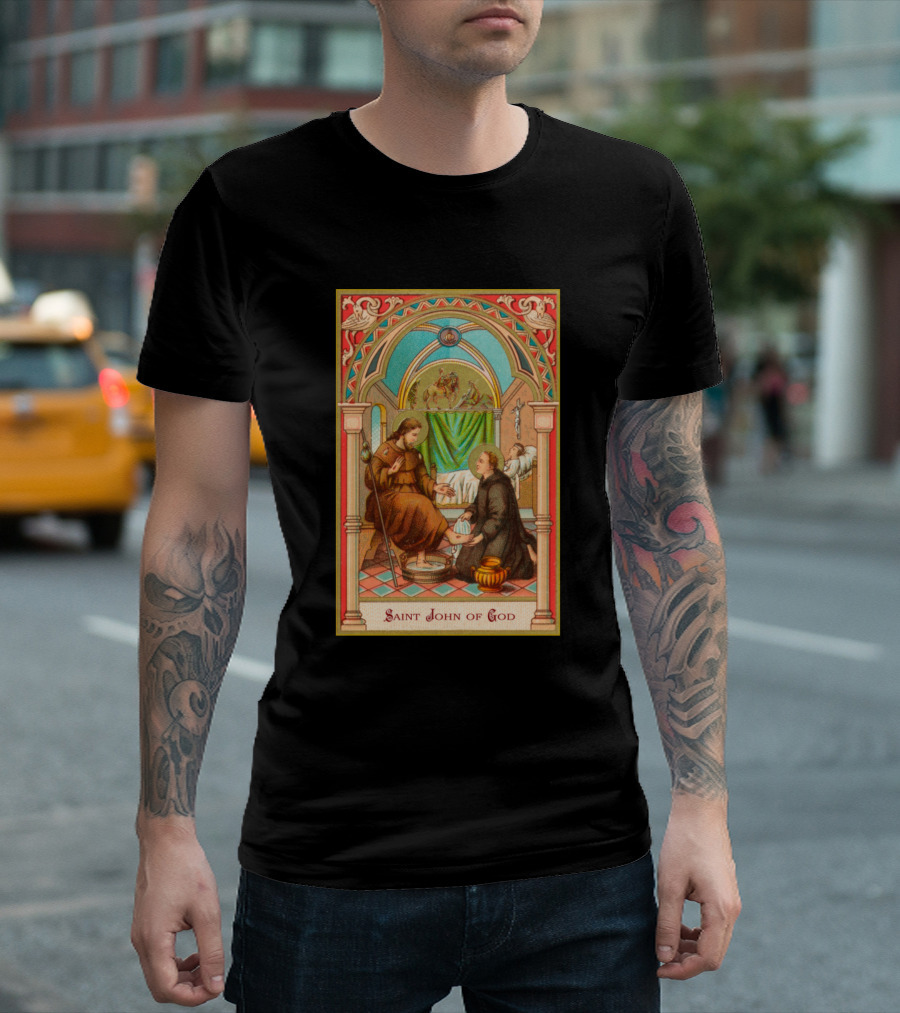 Saint John Of God Holy Card Washing Feet Scene T-Shirt