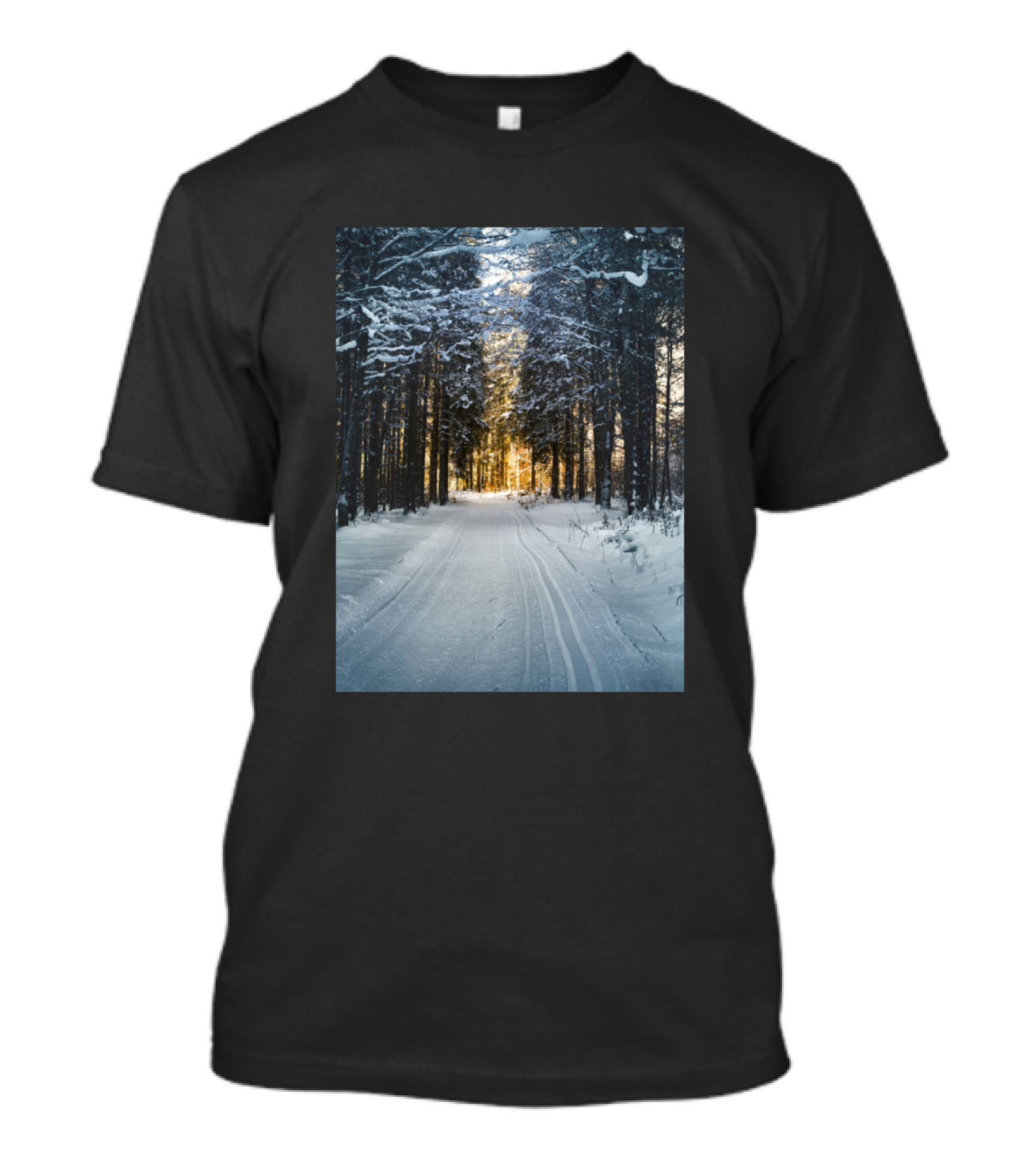 The Winter Road Through Snowy Forest Pathway T-Shirt