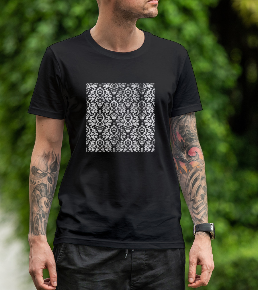 Vintage Damask Neck Gaiter Black Damask Gator T-Shirt