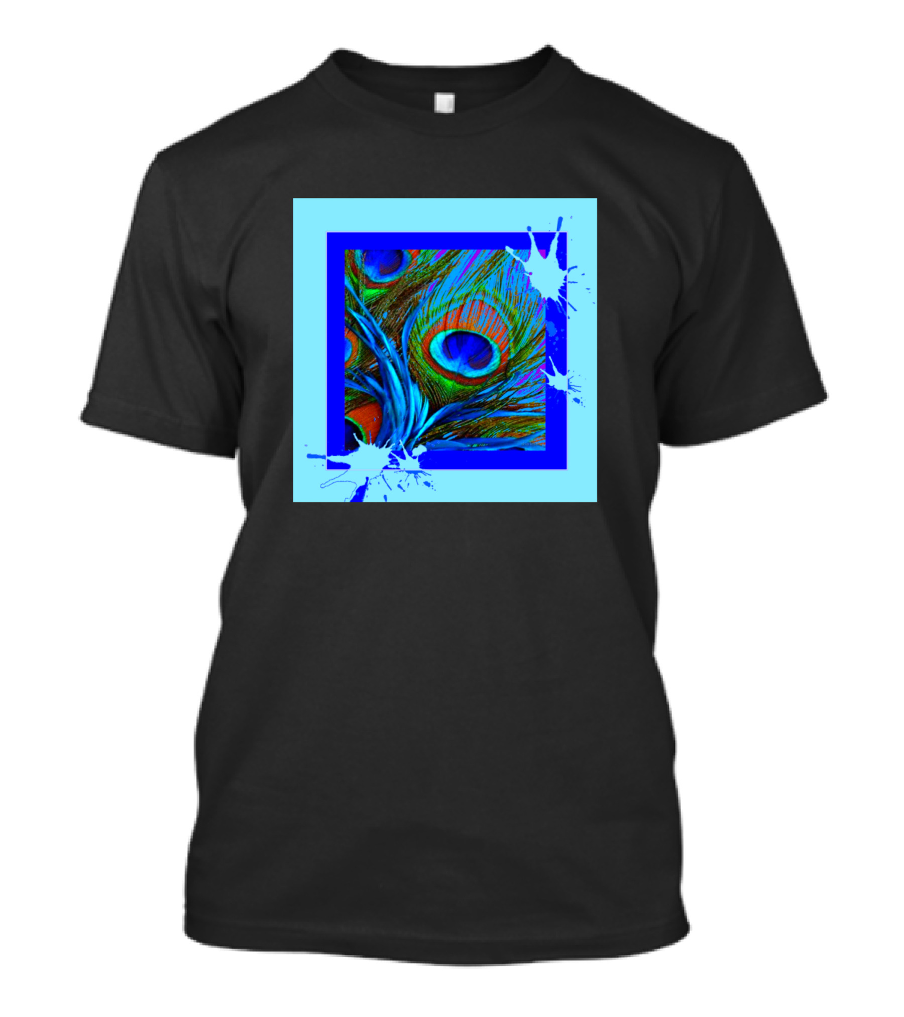 Peacock Feathers Vibrant Blue Splatters T-Shirt