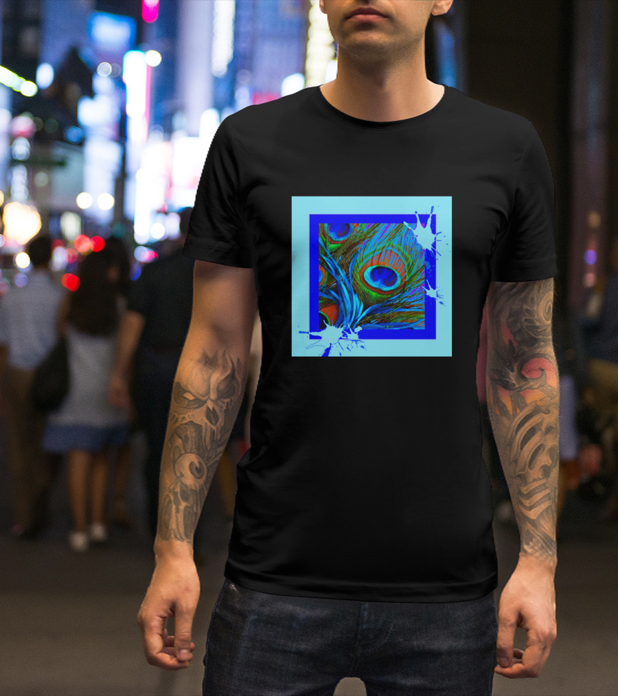 Peacock Feathers Vibrant Blue Splatters T-Shirt