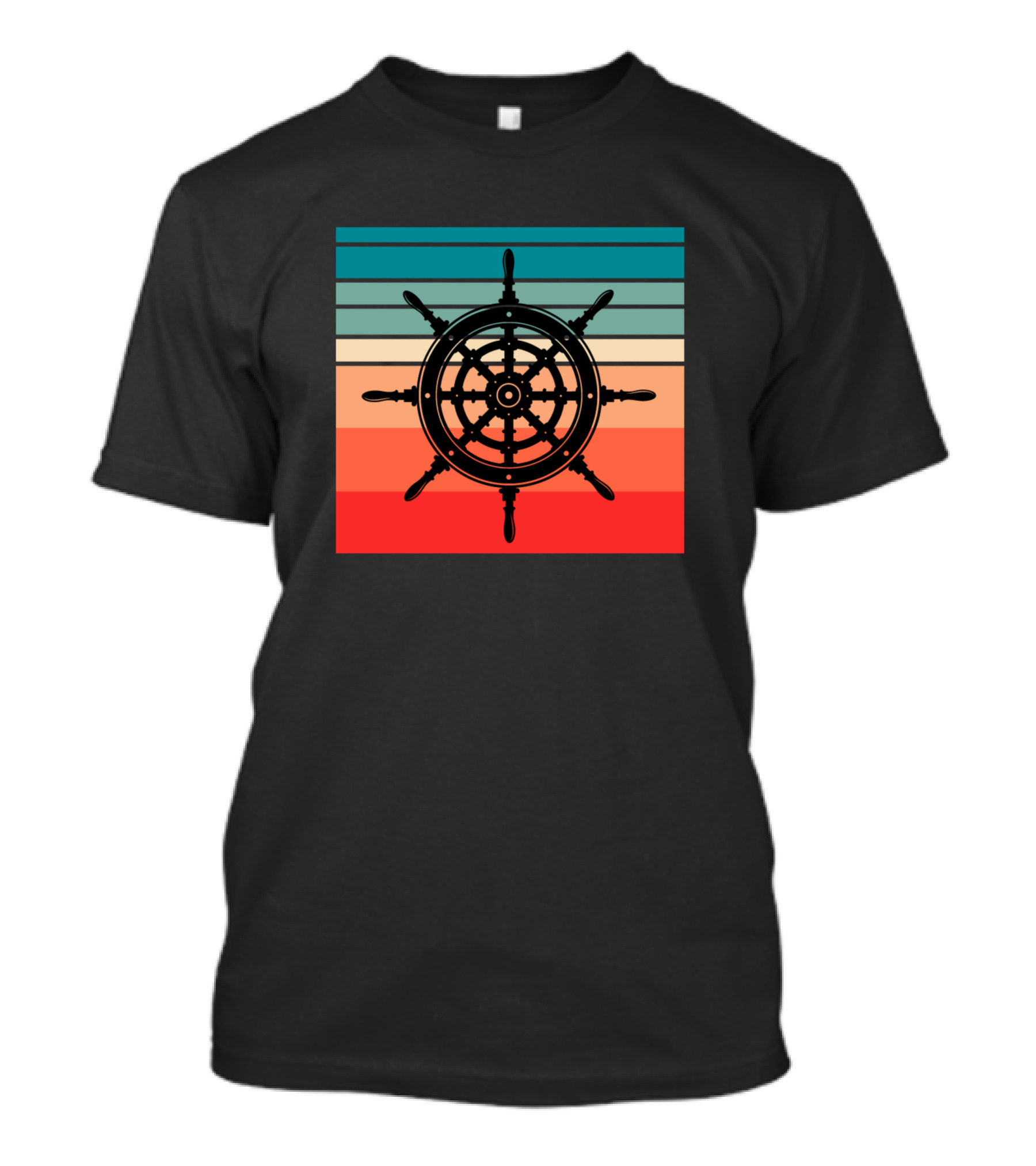 Retro Vintage Nautical Ship Wheel Stripes T-Shirt