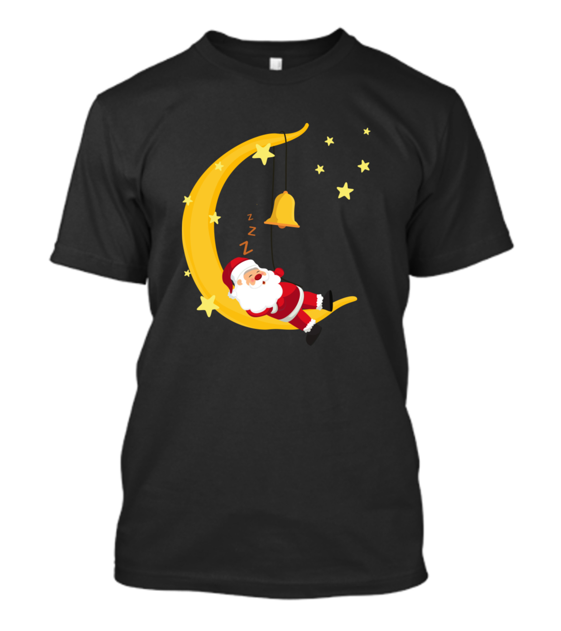 Santa Taking Nap On The Moon With Stars And Bell T-Shirt