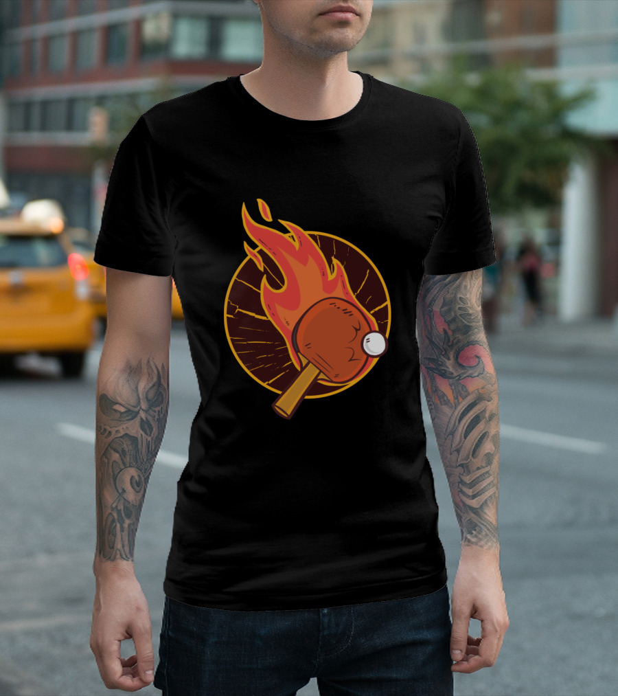 Flaming Table Tennis Paddle With Ball T-Shirt