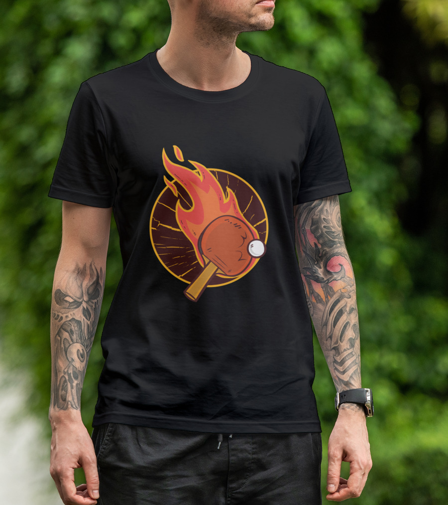 Flaming Table Tennis Paddle With Ball T-Shirt
