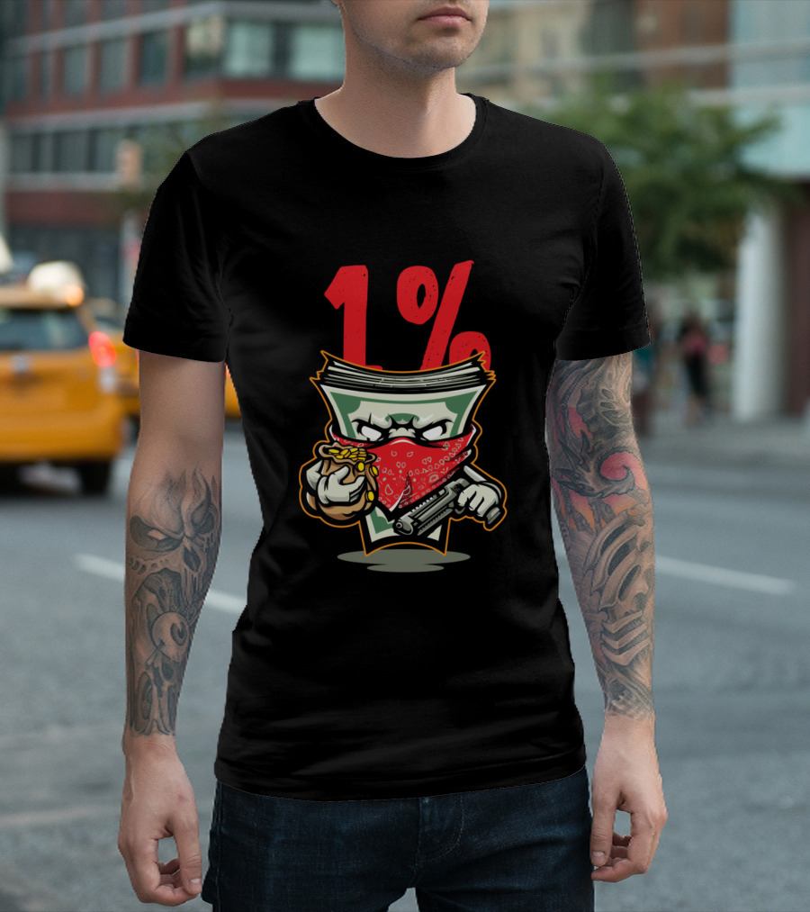 1% Bandit Money Stack with Bandana and Gun T-Shirt