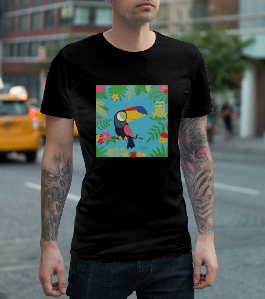 Toucan Potapov Anya Tropical Jungle Frog and Flowers T-Shirt