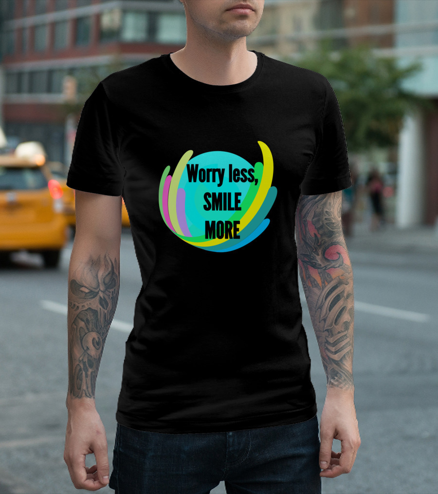 Worry Less Smile More Colorful Circular Wave T-Shirt