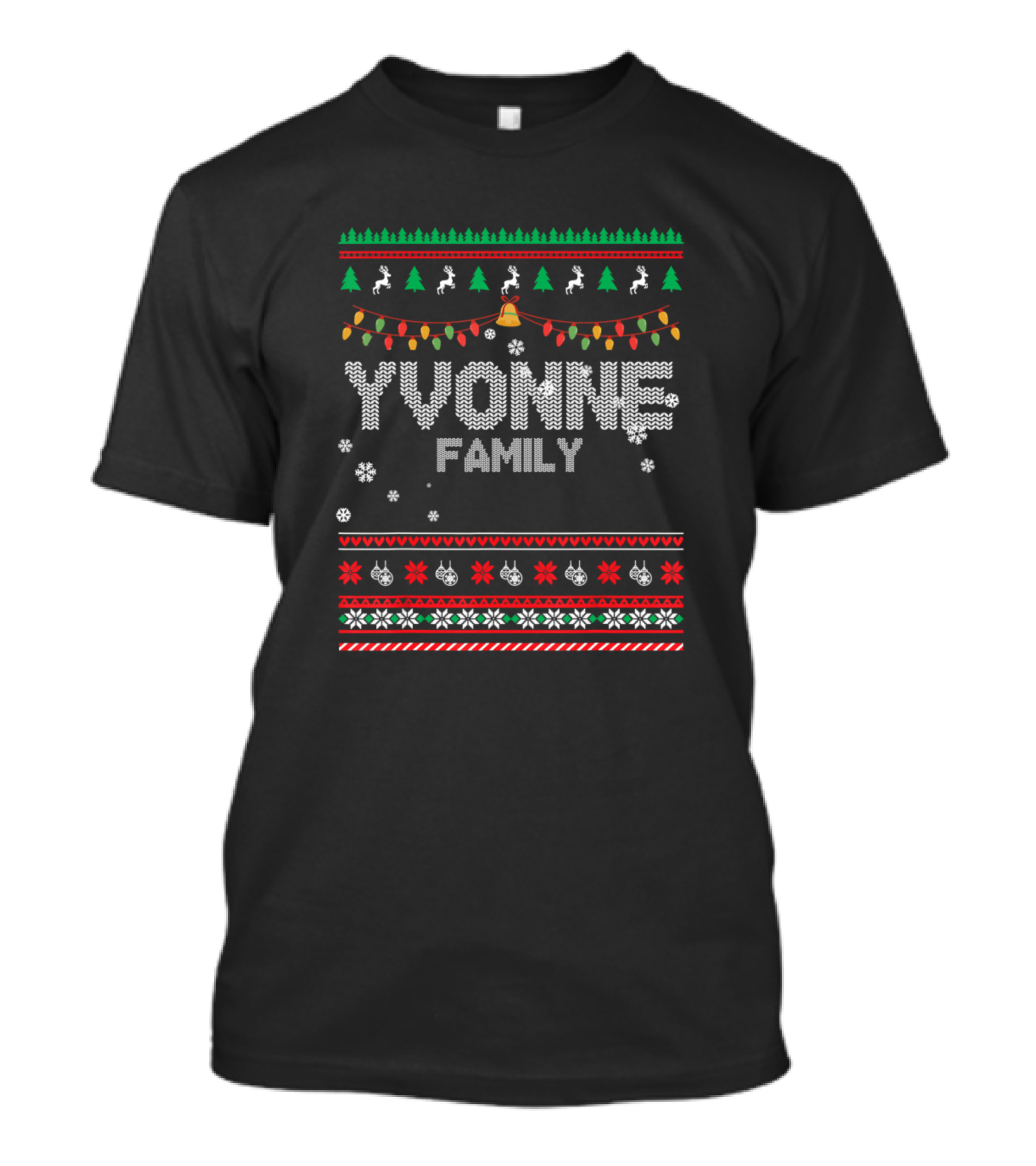Yvonne Family Christmas Holiday Sweater Pattern With Trees And Snowflakes T-Shirt