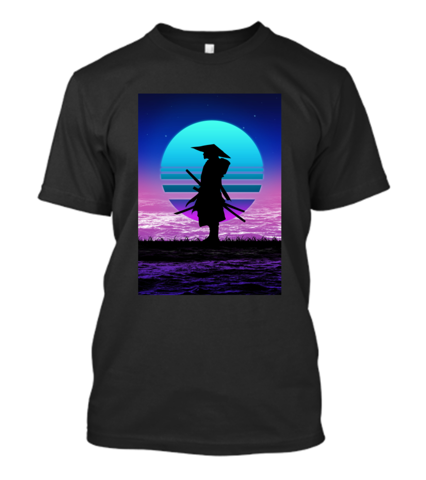 80S Samurai Retro Synthwave Sunset Scene T-Shirt