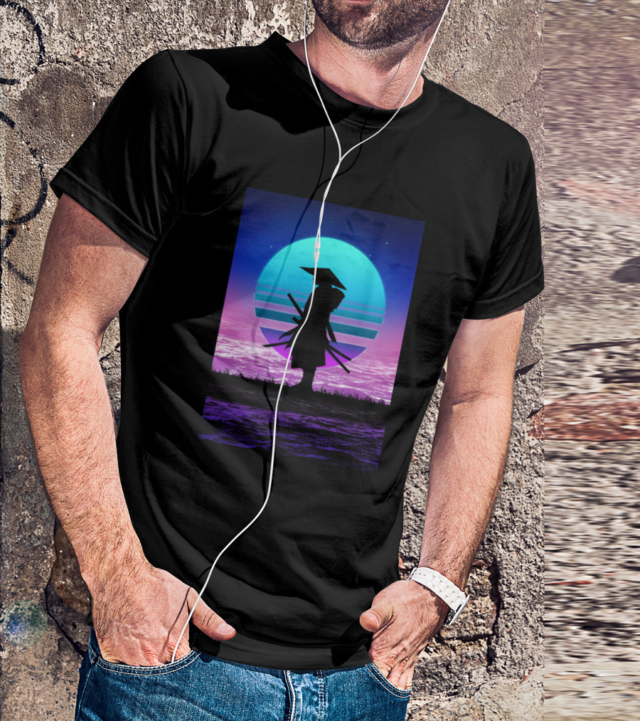 80S Samurai Retro Synthwave Sunset Scene T-Shirt