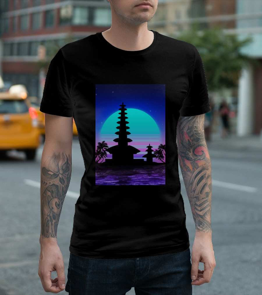 Bali Sunset 80s Retro Palm Silhouette Neon Vibes T-Shirt