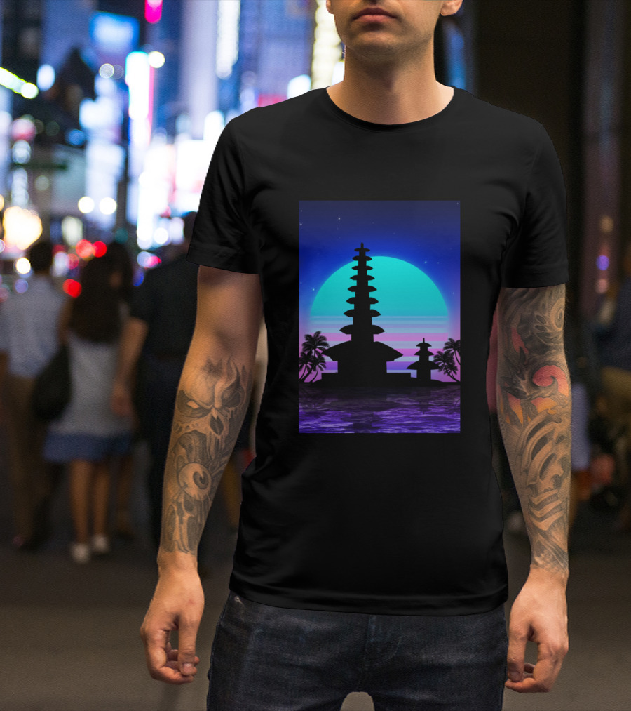 Bali Sunset 80s Retro Palm Silhouette Neon Vibes T-Shirt