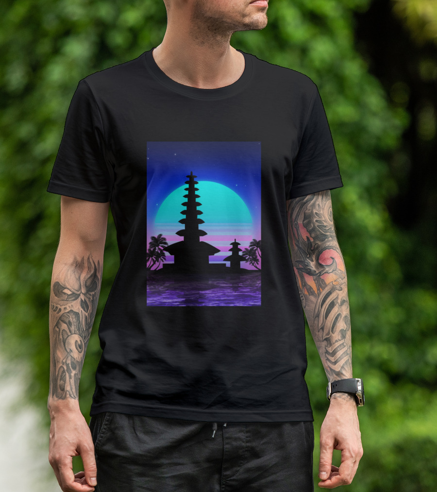 Bali Sunset 80s Retro Palm Silhouette Neon Vibes T-Shirt