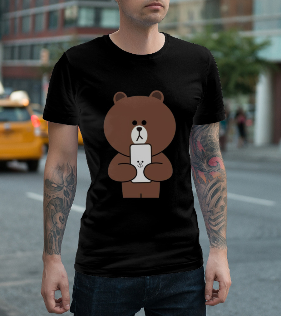 Cute Brown Bear Holding Phone T-Shirt
