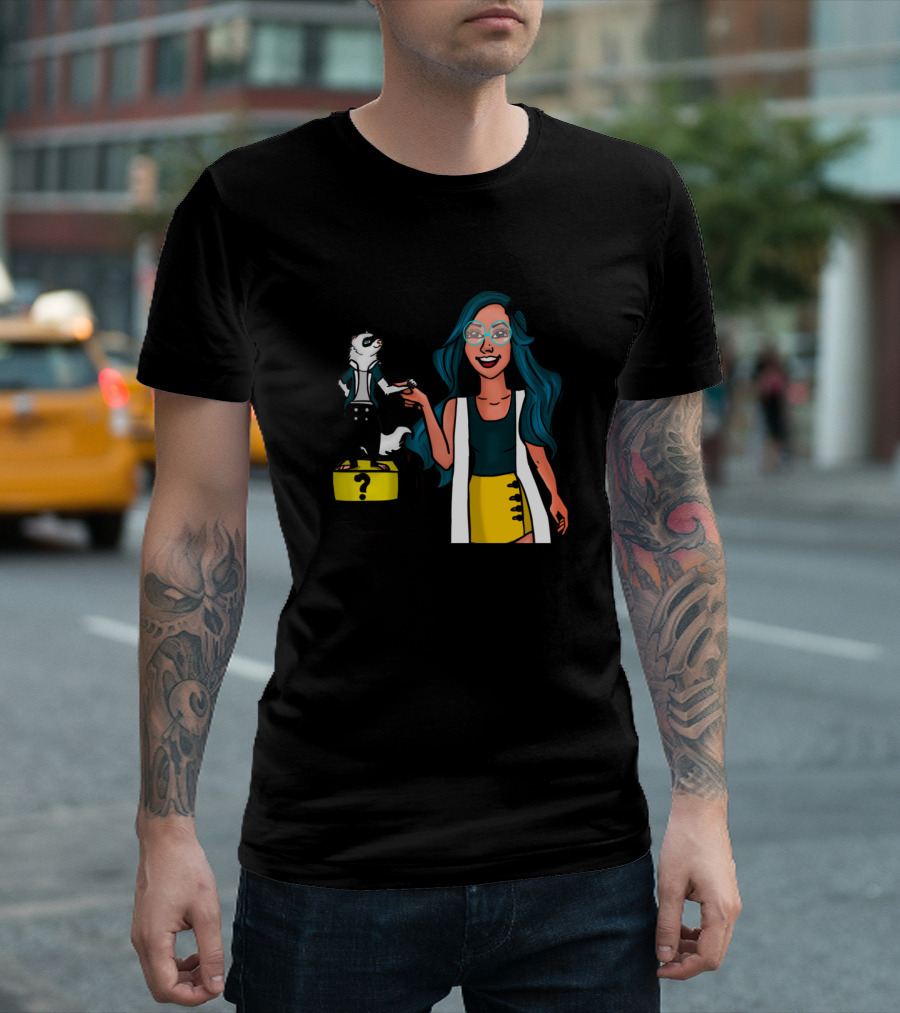 Cute Cup Girl With Ferret On Yellow Question Mark Block T-Shirt