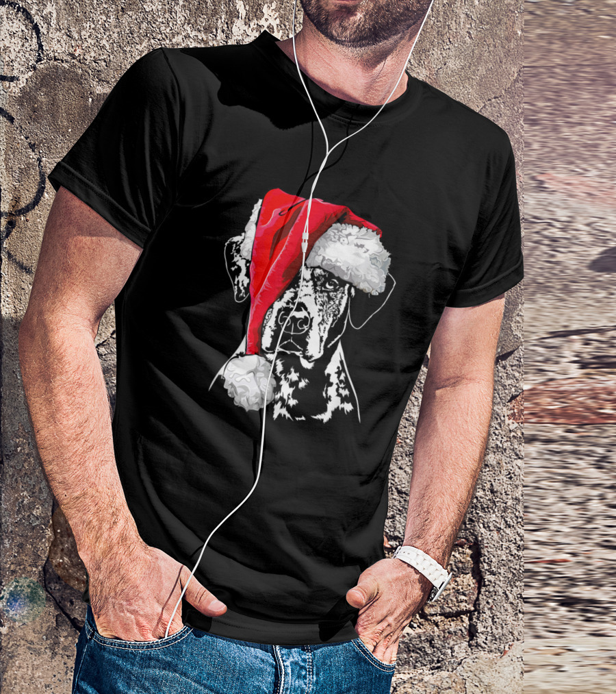 Catahoula Leopard Dog Wearing Santa Hat Funny Christmas Humor T-Shirt