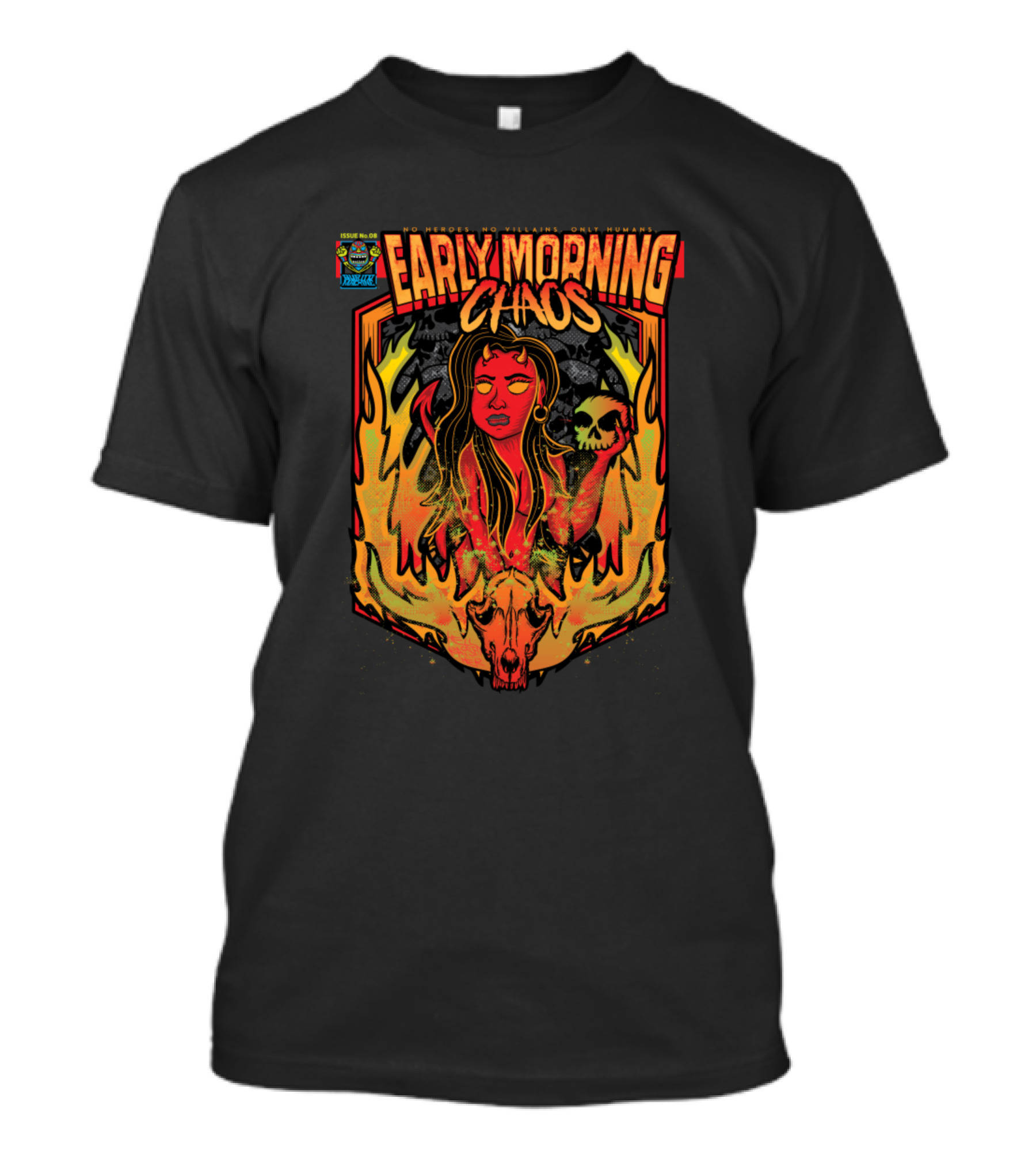 Hell Raised Her Early Morning Chaos Flame Skull T-Shirt