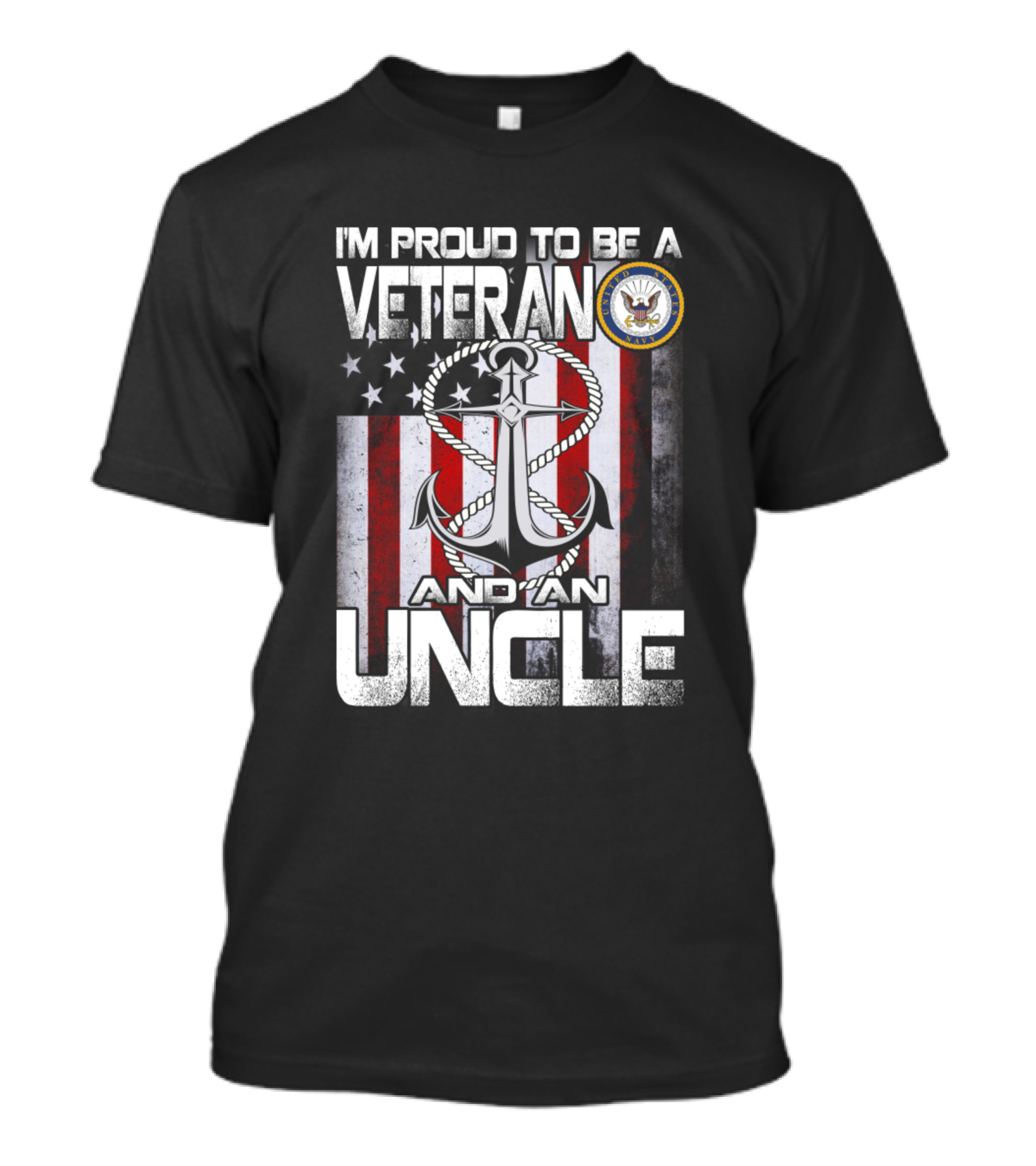 I'm Proud To Be A Veteran And An Uncle Navy Seal Anchor With American Flag Background T-Shirt