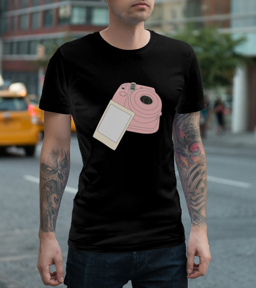 Pink Instant Camera with Blank Polaroid T-Shirt